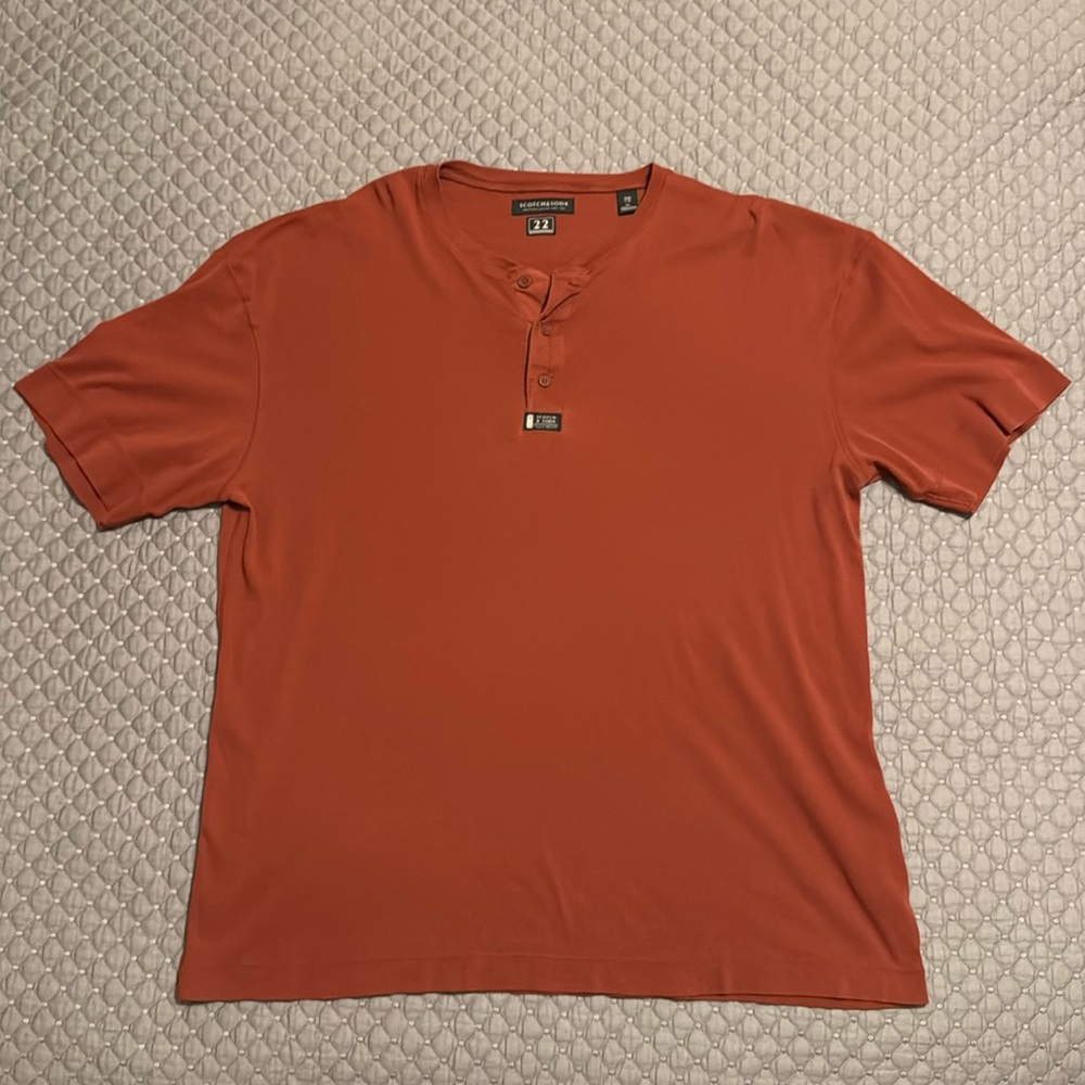 Scotch & Soda Henley Rust Pullover Mens XL Burnt Orange Short Sleeve